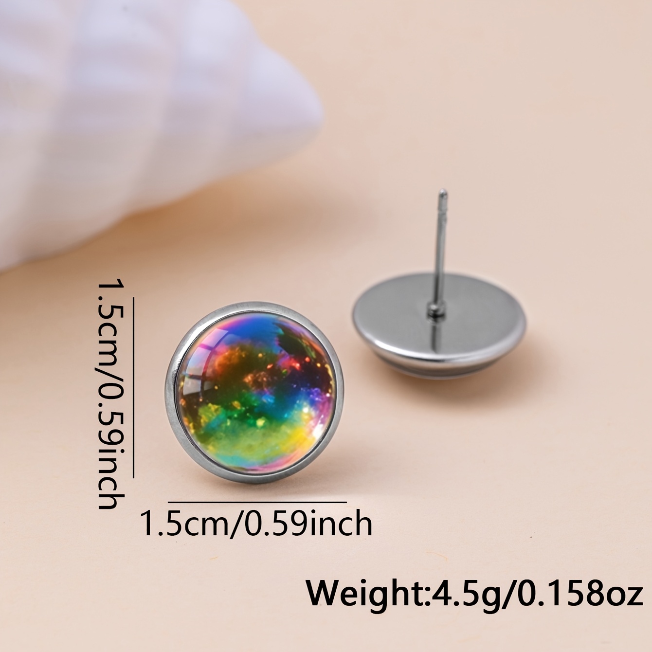Rainbow Nebula Glass Pattern Round Stud Earrings